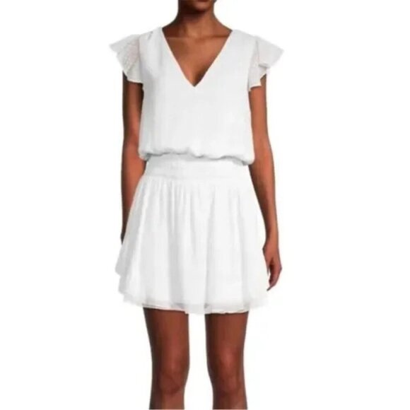 RAMY BROOK Simona White Clip Dot Mini Dress Smocked Bridal Bride Medium ($450) - Picture 2 of 9